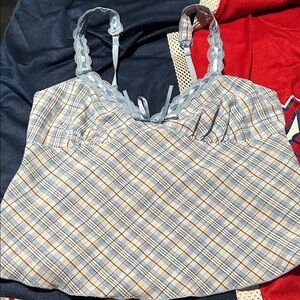 No Boundaries Blue and Orange Plaid Tank Top